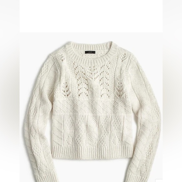 J. CREW CABLE KNIT FISHERMAN ALPACA BLEND TEXTURED WHITE CREWNECK SWEATER SZ L - Picture 11 of 11